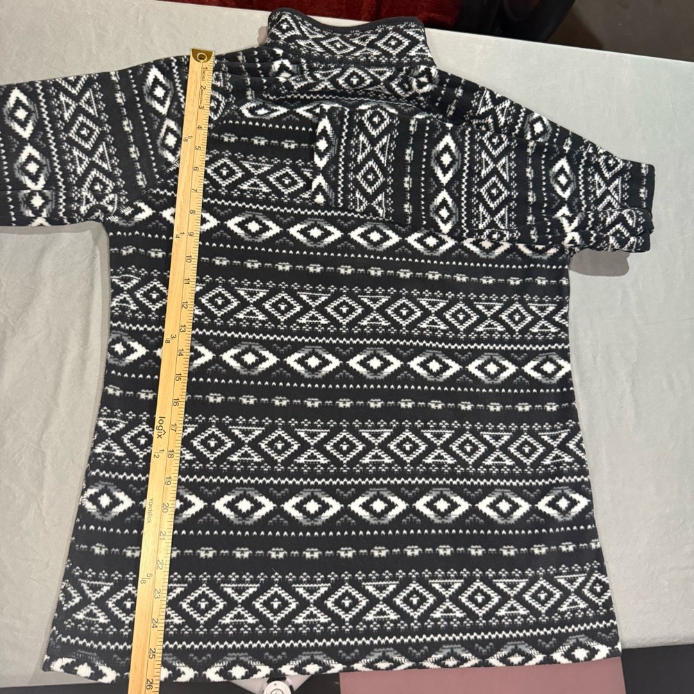 Eddie Bauer Large Fair Isle Fleece Pullover Quest Black White 1/4 Zip Cabin Warm - Picture 9 of 11